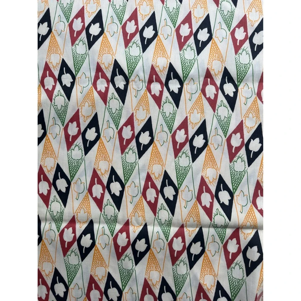 Vintage 1960s 70s Geometric Calico Tulip Print Polyester Fabric 4 Yards abstract